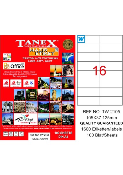 Laser Etiket 100 Yp 105X37 Laser-Copy-Inkjet TW-2105