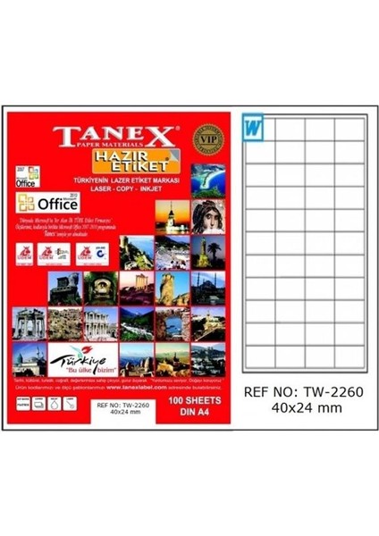 Laser Etiket 100 Yp 40X24 mm Laser-Copy-Inkjet TW-2260