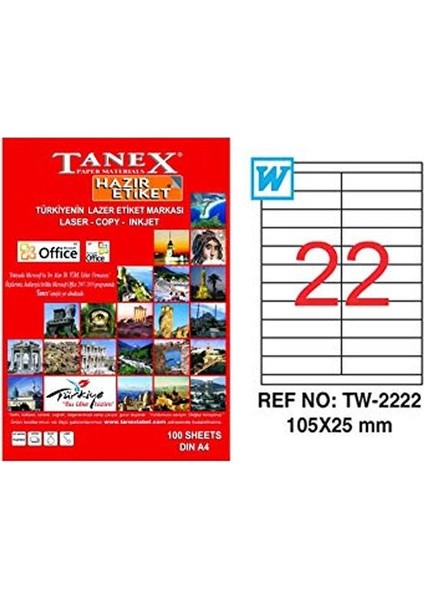 Laser Etiket 100 Yp 105X25 Laser-Copy-Inkjet TW-2222