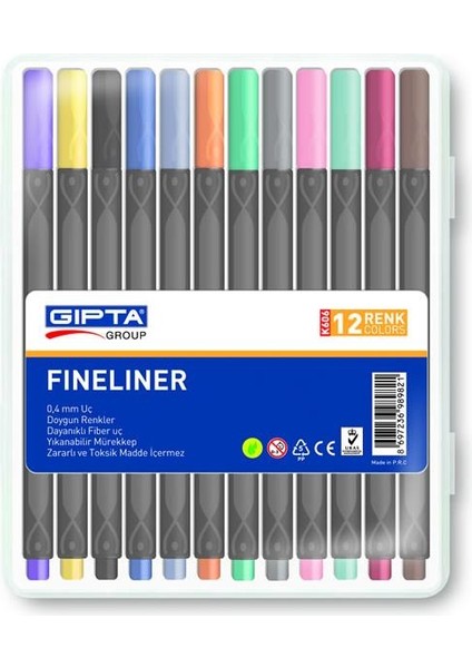 Fineliner 0.4 mm Üçgen 12 Renk K606