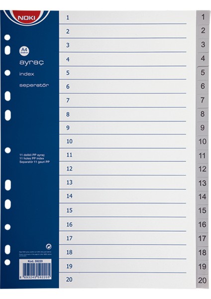 Seperatör 1-20 Rakamlı Plastik A4 59220