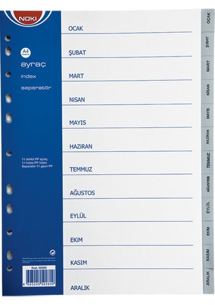 Seperatör Aylar Plastik A4 59280