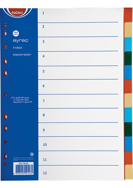 Seperatör 12 Renkli Plastik A4 59126