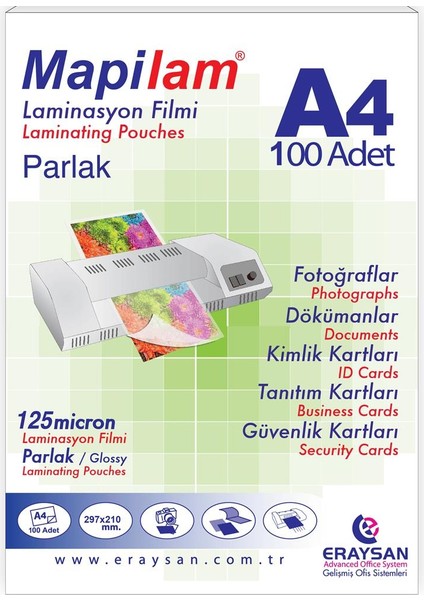 Laminasyon Filmi Sıcak Parlak A4 125 Mıc 102 12 04