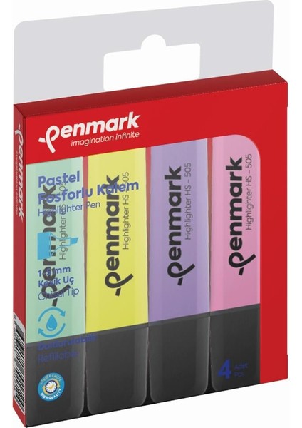 Fosforlu Kalem 4 Lü Karışık Renk Pastel Hs 505 4p