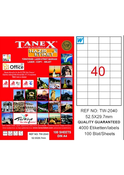 Laser Etiket 100 Yp 52X29 mm Laser-Copy-Inkjet TW-2040