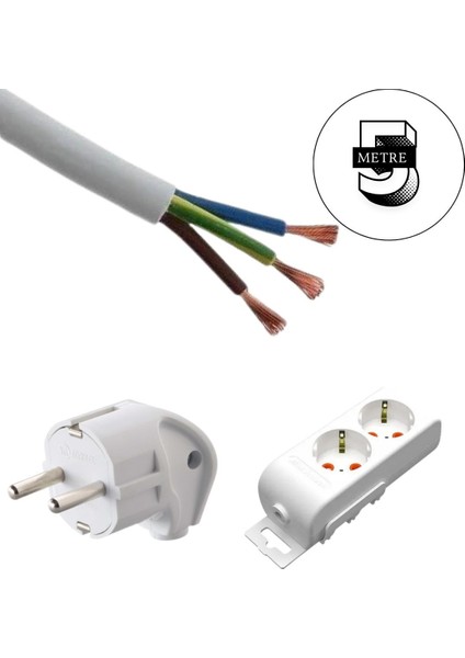 Acaroğlu - 5 Metre 3x2,5mm² Ttr Kablo | Ikili Uzatma Grup Priz fiyatları