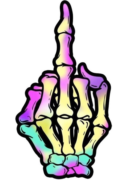 Orta Parmak Iskelet Araba, Motorsiklet, Kask, Laptop Sticker 16X8 cm