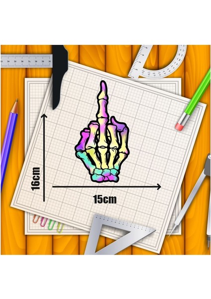 Orta Parmak Iskelet Araba, Motorsiklet, Kask, Laptop Sticker 16X8 cm fiyatları