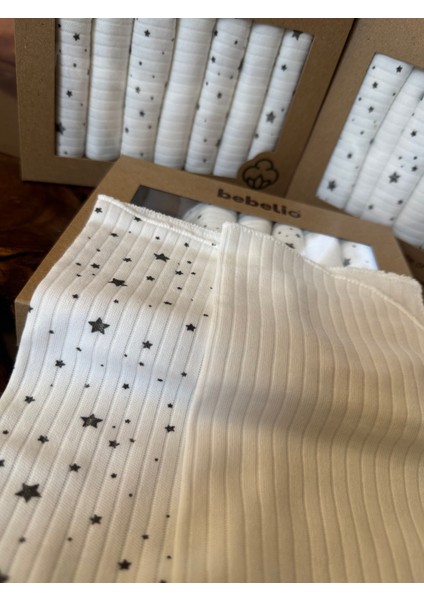 7’li Siyah Yıldız Desenli Bebek Ağız Mendili Seti