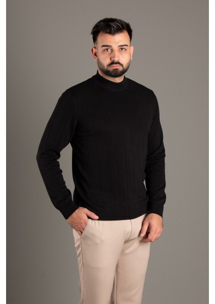 Erkek Siyah Desenli Balıkçı Triko