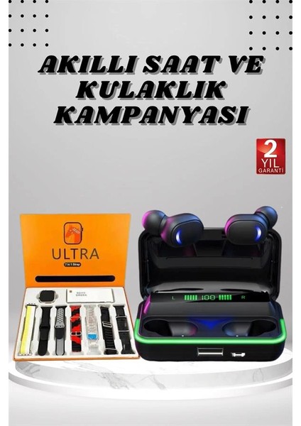 Yeni Nesil Akıllı Saat ve Bluetooth Kulaklık Kampanyası Android ve Ios Uyumlu Uyku ve Sağlık Takibi fiyatları