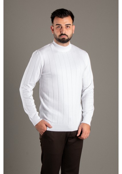 Erkek Beyaz Desenli Balıkçı Triko