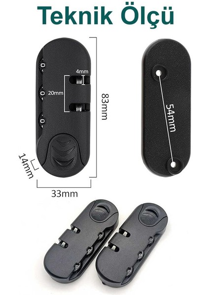 Hafif & Güvenli 3 Haneli Valiz Şifresi 2 Adet modelleri