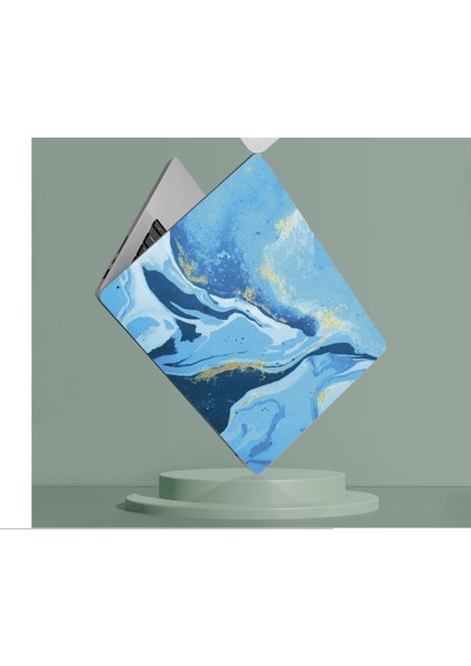 Mavi Altın Soyut Ebruli Notebook Sticker,laptop 15.6 Inç Sticker