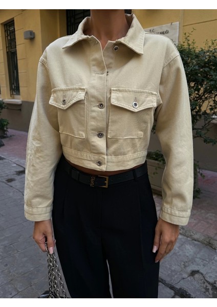 Çift Cep Denim Crop Ceket modelleri