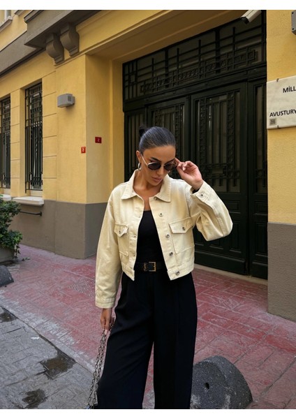 Çift Cep Denim Crop Ceket fırsatları