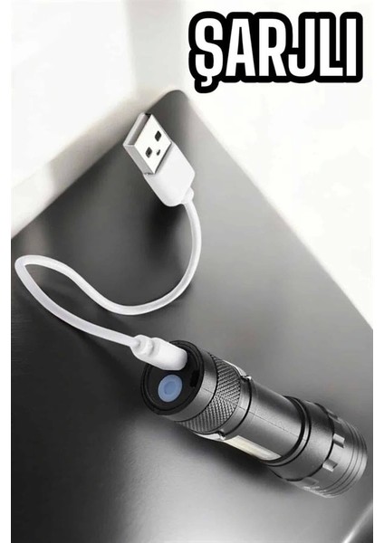 Şarjlı Metal Zoomlu El Feneri Işıldak LED Işık Taşınabilir El Lambası fırsatları