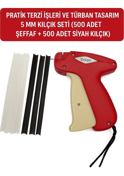 5 mm Kılçık Tabancası + Şeffaf ve Siyah Kılçık (500ER Adet)