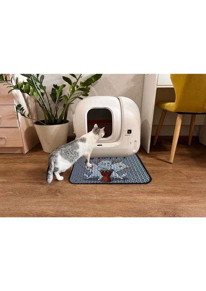 Elekli Tuvalet Önü Desenli Kedi Kumu Paspası | 45 x 60 cm | Kum Toplayıcı Kedi Halısı