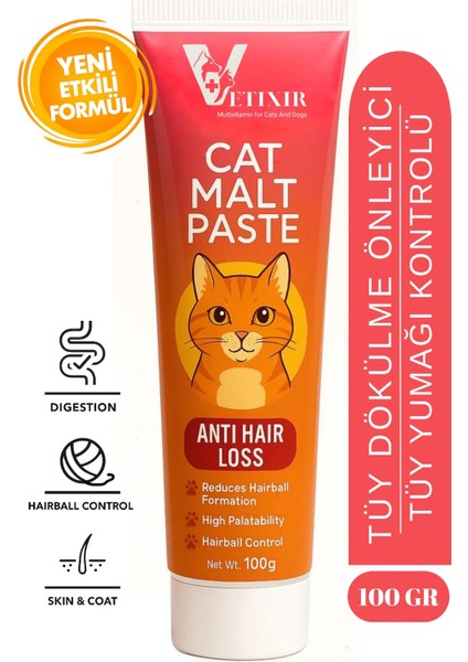 Tüy Dökülme Engelleyici, Tüy Yumağı ve Kusma Önleyici Multivitamin Kedi Malt Macun 100 gr