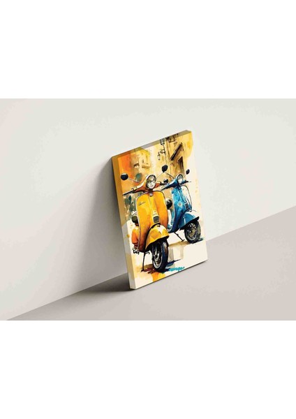 - Vintige Sarı ve Mavi Scooter Kanvastablosu
