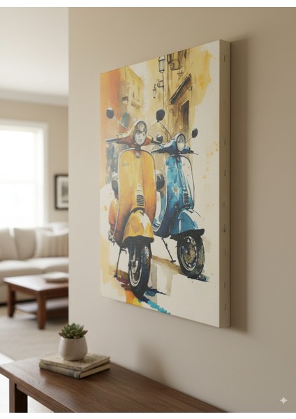 - Vintige Sarı ve Mavi Scooter Kanvastablosu indirimleri