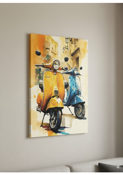 - Vintige Sarı ve Mavi Scooter Kanvastablosu