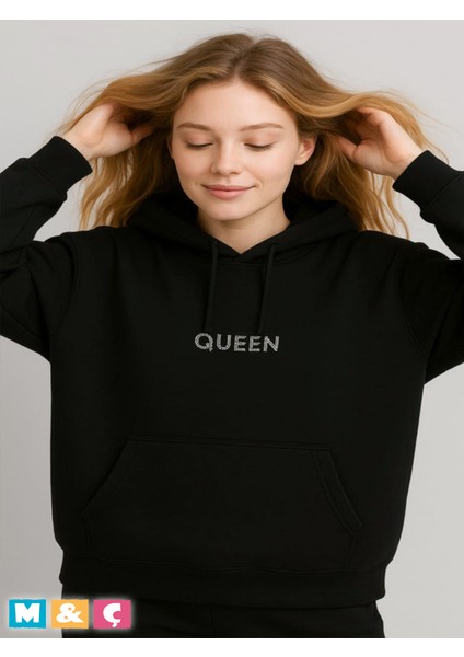 Kapüşonlu Mevsimlik 2 Iplik Büyük Beden Taşlı Özel Tasarım Sweatshirt