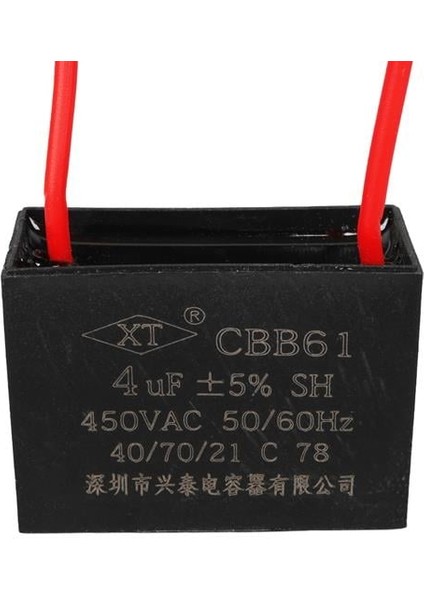 4uf 450VAC Siyah 10CM Kablolu Kare Tip Kutupsuz Kondansatör