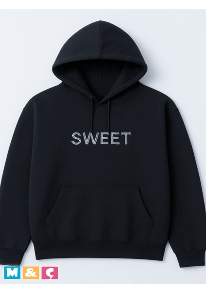 Kapüşonlu Mevsimlik 2 Iplik Büyük Beden Taşlı Özel Tasarım Sweatshirt