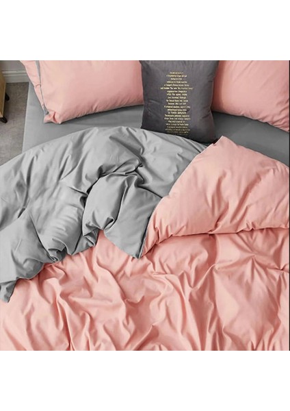 Lodos Home Pamuklu Çift Kişilik Lastikli Nevresim Takımı Pembe-Gri