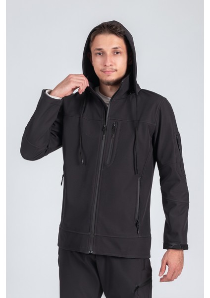 Suya Dayanıklı Slim Fit Softshell Kapüşonlu Erkek Mont