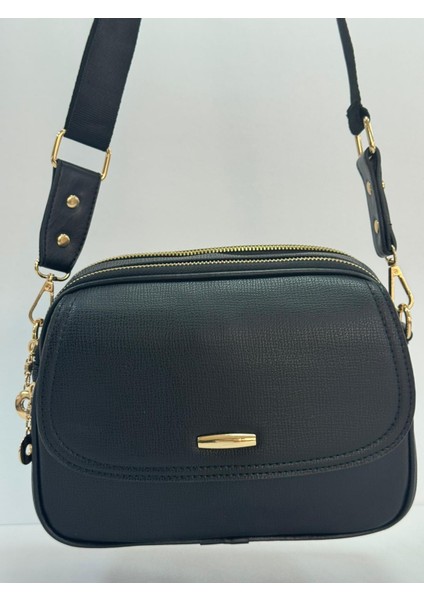 siyah kadın , Kapak Detaylı ,Çok Gözlü Çapraz Çanta