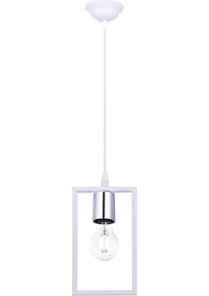 Kapris Tekli Sarkıt Avize – Beyaz, Gümüş Detaylı, Modern Dikdörtgen Tasarım ( E27 Duy)