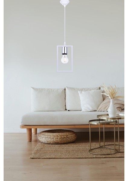 Kapris Tekli Sarkıt Avize – Beyaz, Gümüş Detaylı, Modern Dikdörtgen Tasarım ( E27 Duy) modelleri