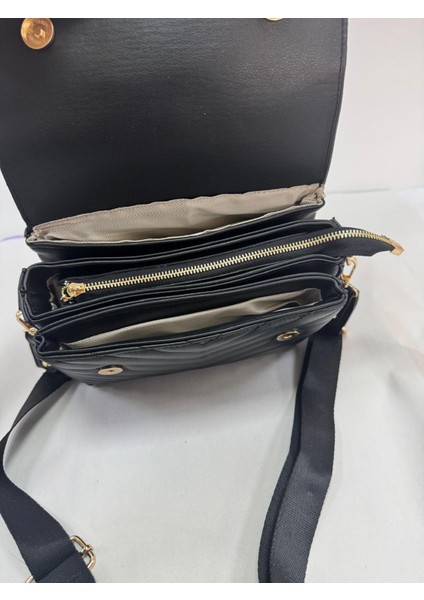 Üç Bölmeli Kapak Detaylı Nakışlı Bayan Çapraz Omuz Çantası