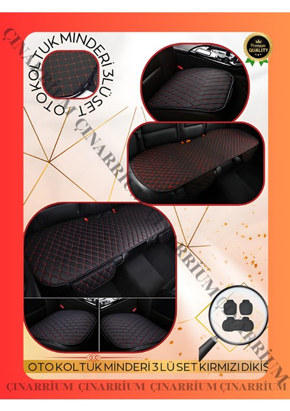 Mercedes S W140 1991-1999 - Long Ön ve Arka Takım Koltuk Minderi Siyah Deri Kırmızı Dikişli