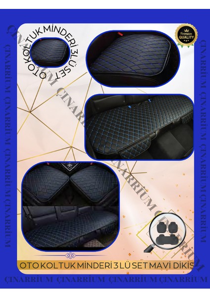 Mini Clubman R55 2007-2014 Ön ve Arka Takım Koltuk Minderi Kılıf Siyah Suni Deri Mavi Dikişli