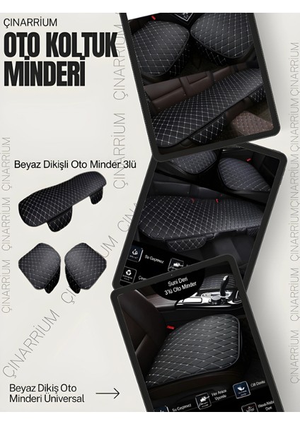 Renault Megane 4 2016 ve Sonrası Hb Ön ve Arka Takım Koltuk Minderi Siyah Deri Beyaz Dikişli