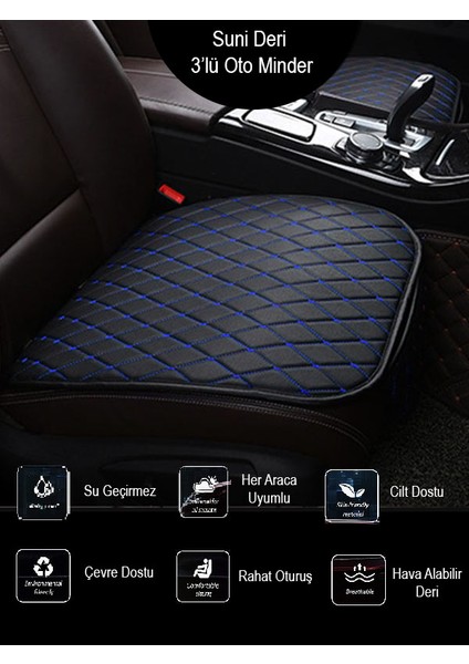 Renault Fluence 2010 ve Sonrası Ön ve Arka Takım Koltuk Minderi Kılıf Siyah Suni Deri Mavi Dikişli fırsatları