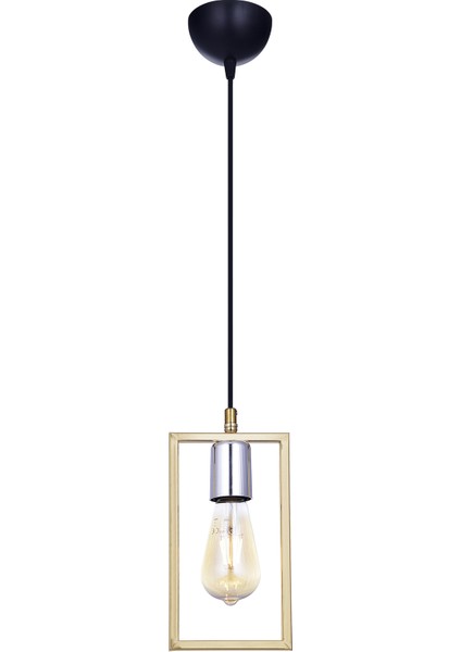 Kapris Tekli Sarkıt Avize – Sarı, Gümüş Detaylı, Modern Dikdörtgen Dekoratif Tasarım ( E27 Duy)