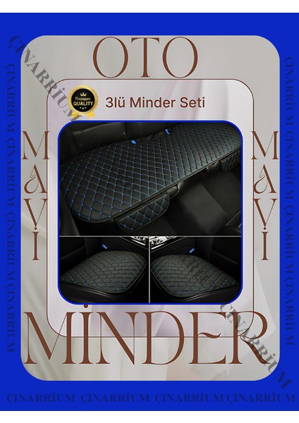 Mercedes C Coupe C204 2011-2014 Ön ve Arka Takım Koltuk Minderi Kılıf Siyah Suni Deri Mavi Dikişli