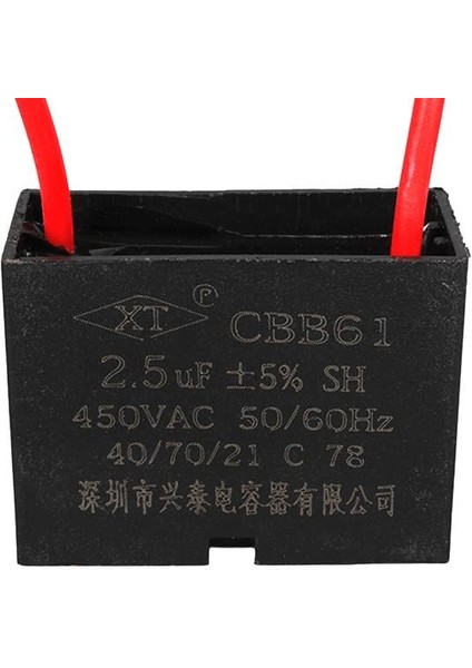 2.5uf 450VAC Siyah 10CM Kablolu Kare Tip Kutupsuz Kondansatör