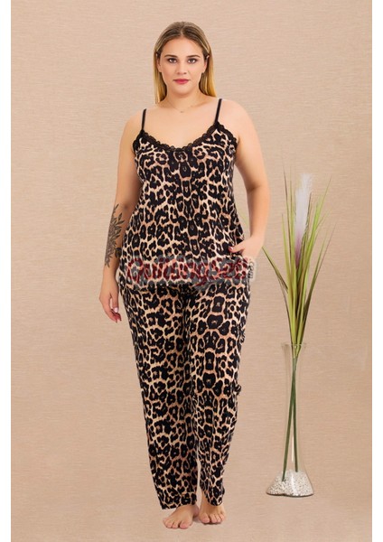 Somon Renk ve Desenli 110 Kısa Kollu Kadın Büyük Beden Anne Pijama Takımı