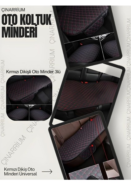 Nissan Pathfinder R51 2004-2012 - 4 Parça Ön ve Arka Takım Koltuk Minderi Siyah Deri Kırmızı Dikişli