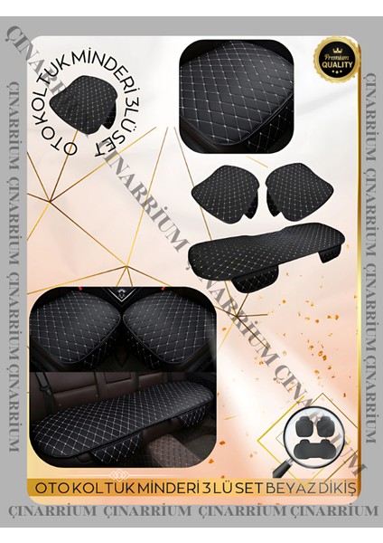 Toyota Land Cruiser J100 1998-2007 Ön ve Arka Takım Koltuk Minderi Siyah Deri Beyaz Dikişli