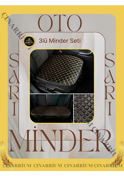 Fiat Murat 124 1971-1977 Ön ve Arka Takım Koltuk Minderi Kılıf Siyah Suni Deri Sarı Dikişli