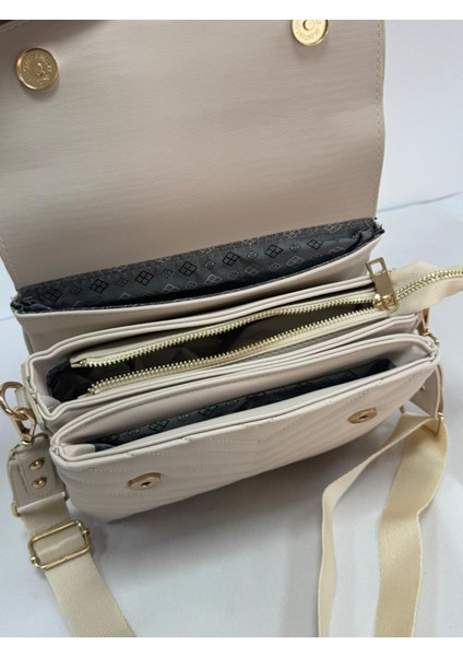 Üç Bölmeli Kapak Detaylı Nakışlı Bayan Çapraz Omuz Çantası