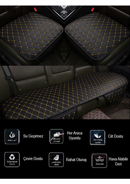 Renault Laguna 2 2001-2007 Ön ve Arka Takım Koltuk Minderi Kılıf Siyah Suni Deri Sarı Dikişli modelleri